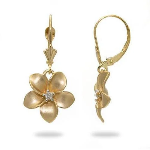 Premium Jewelry Now Available At Special Discounts Plumeria Earrings in Gold with Diamonds - 13mm