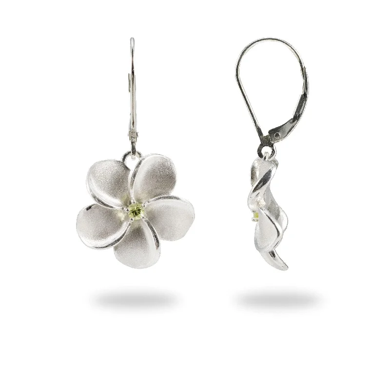 Huge Markdowns On Premium Jewelry Styles Plumeria Peridot Earrings in Sterling Silver - 18mm