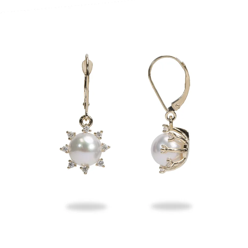 Sparkle More For Less – Jewelry Sale Happening Now Protea Akoya Pearl Earrings in Gold with Diamonds - 8mm