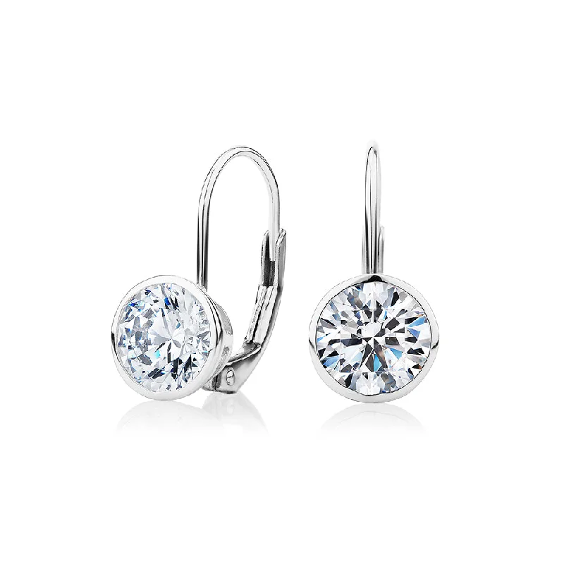Discover Unique Jewelry With Special Limited-Time Offers Round Brilliant drop earrings with 2 carats* of diamond simulants in 10 carat white gold