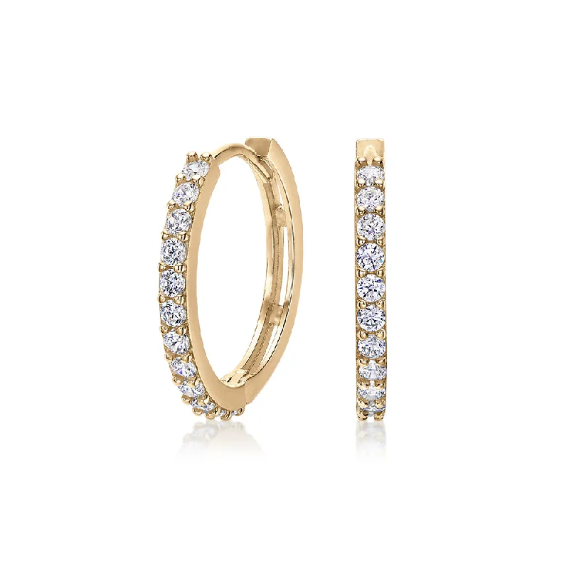 Trending Jewelry Now At Unbeatable Prices Round Brilliant hoop earrings with diamond simulants in 10 carat yellow gold