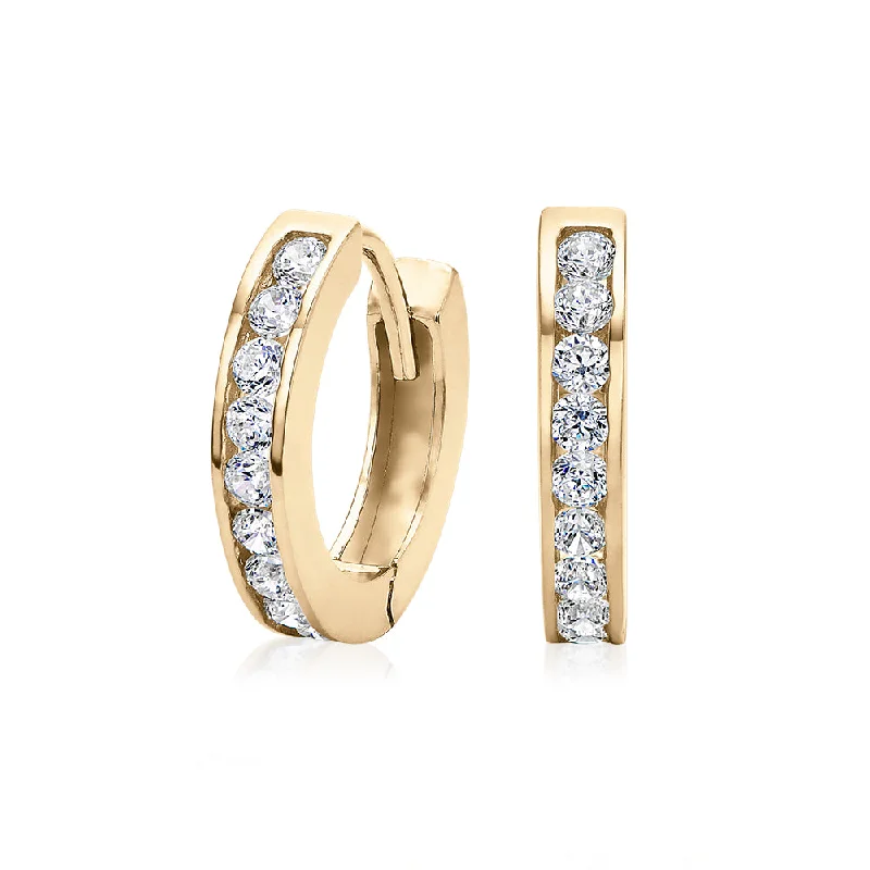 Affordable Luxury Jewelry – Style At A Great Price Round Brilliant hoop earrings with diamond simulants in 10 carat yellow gold