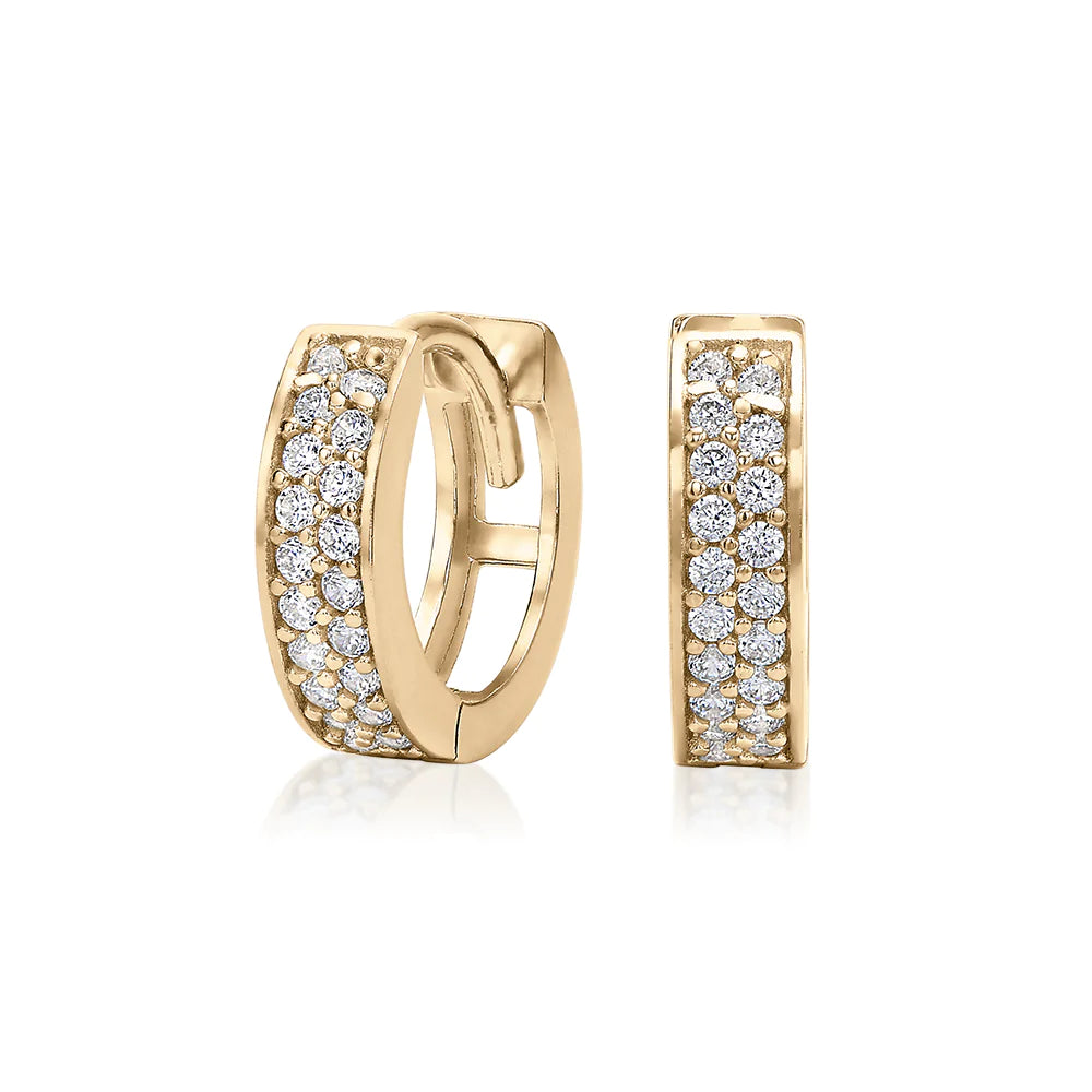 Sparkle More For Less – Jewelry Sale Happening Now Round Brilliant hoop earrings with diamond simulants in 10 carat yellow gold