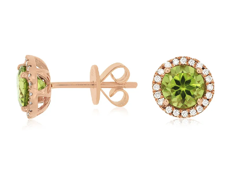 Trending Jewelry Now Available At Exclusive Prices Round Peridot and Diamond Halo Earrings