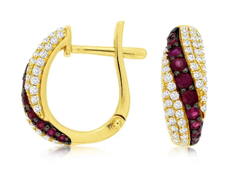 Premium Diamond Jewelry At Once-In-A-Lifetime Discounts Ruby and Diamond Swirl Design Huggie Earrings