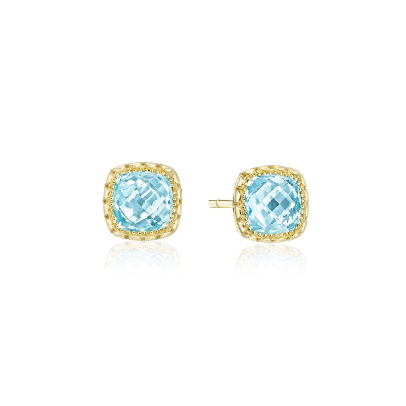 Fashion-Forward Jewelry At Incredible Prices Tacori Cushion Sky Blue Topaz Stud Earring in Yellow Gold