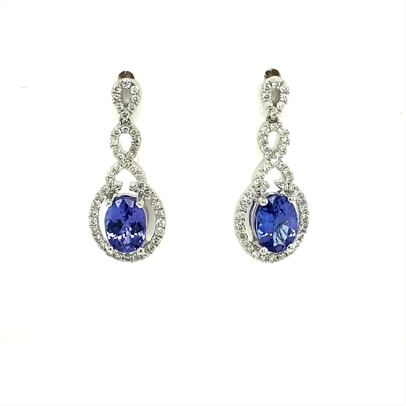 Timeless Beauty, Unbeatable Deals – Jewelry Sale On Tanzanite and Scroll Style Diamond Halo Drop Earrings