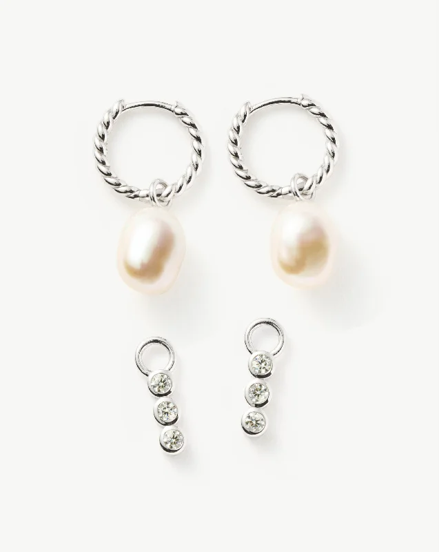 Last Chance To Shop High-End Jewelry At Markdown Prices Twisted Pearl & Drop Hoop Earring Set | 18ct Sterling Silver/Pearl