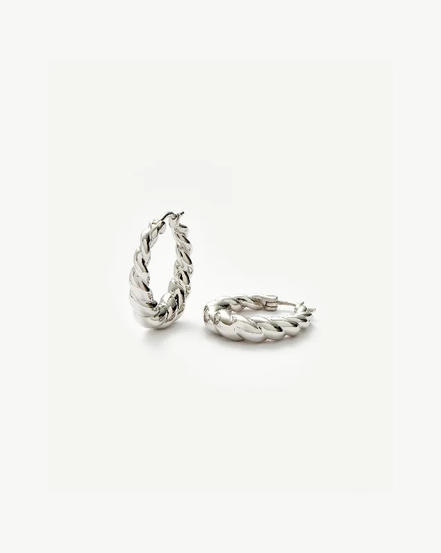 Timeless Elegance, Temporary Discounts – Act Fast Twisted Tidal Medium Hoop Earrings | Rhodium Plating on Brass