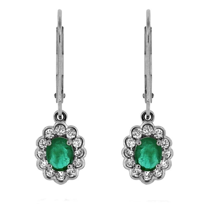 Affordable Glamour – Premium Jewelry For Less Vintage Style Oval Emerald and Diamond Halo Dangle Earrings