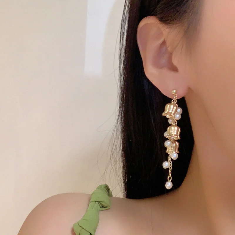 Special Sale On Handcrafted Jewelry – Shop Today Vintage White Pearl Bell Gold Drop Earrings JLT12827