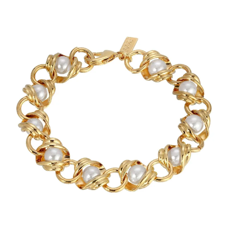 Affordable Glamour – Premium Jewelry For Less 1928 Jewelry Chain with Faux Pearl Inset Link Bracelet