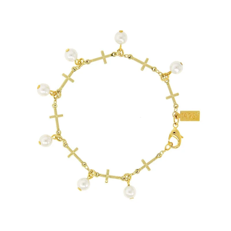 Handcrafted Jewelry Sale – Unique Designs At Low Prices Symbols Of Faith Multi Cross Faux Pearl Link Bracelet