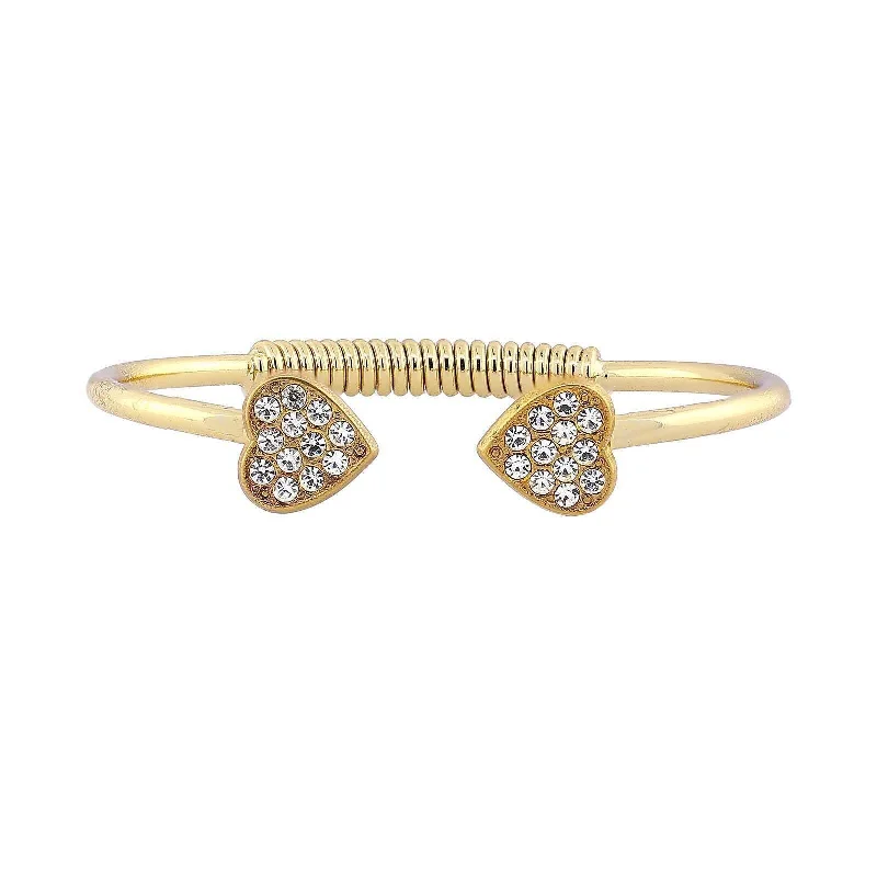 Premium Jewelry Now Available At Special Discounts 1928 Jewelry Pave Crystal Heart Coil Spring C-Cuff Bracelet