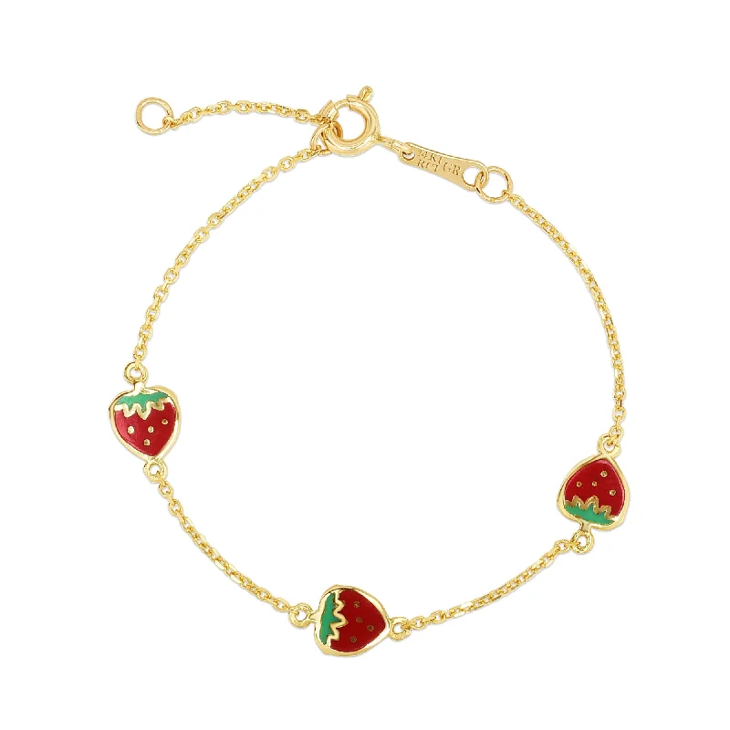 High-End Jewelry, Now More Affordable Than Ever 14K Gold Enamel Strawberry Bracelet