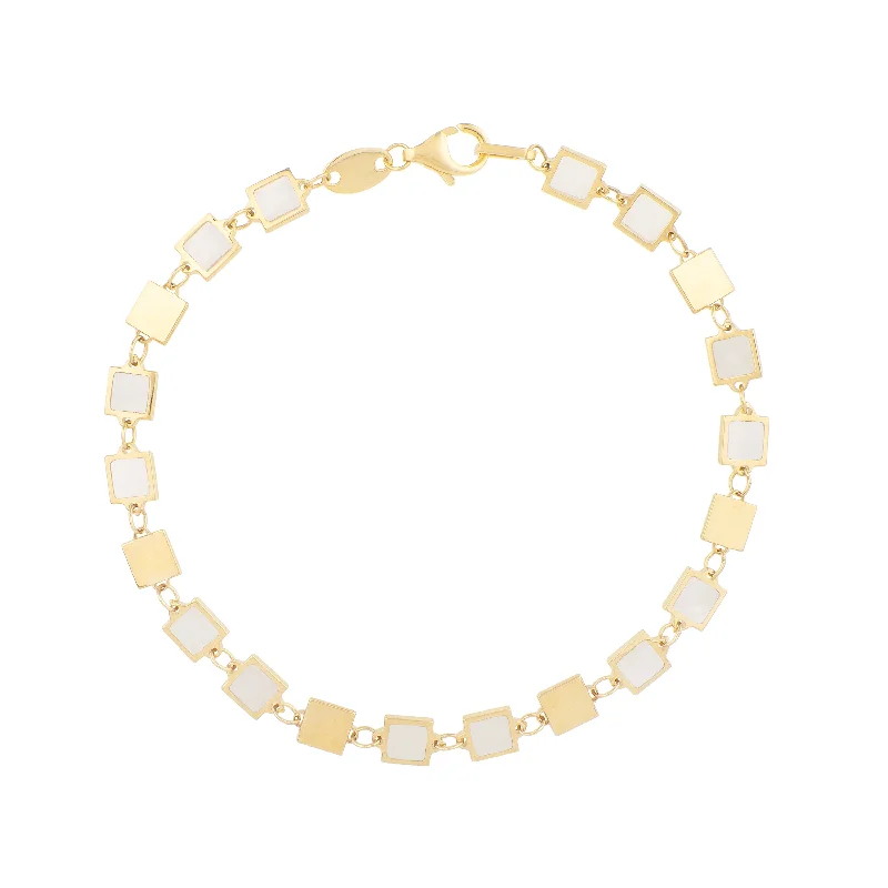Must-Have Jewelry At Unbelievable Discounts 14K MOP Geometric Mirror Gem Chain Bracelet