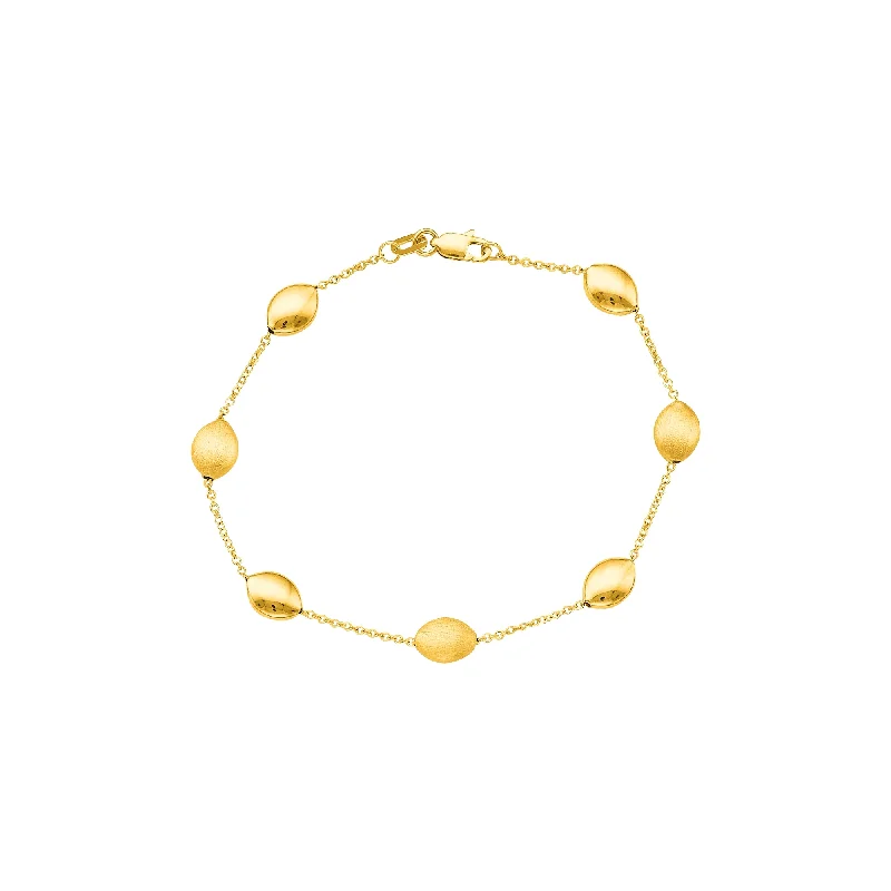 Romantic Heart-Shaped Jewelry For Special Gifts 14K Tri-color Gold Satin Pebble Strand Bracelet