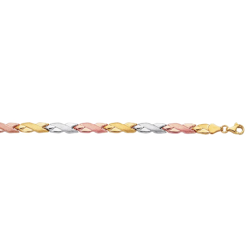 Trending Jewelry Now At Unbeatable Prices 14K Tri-color Gold Satin X Bracelet