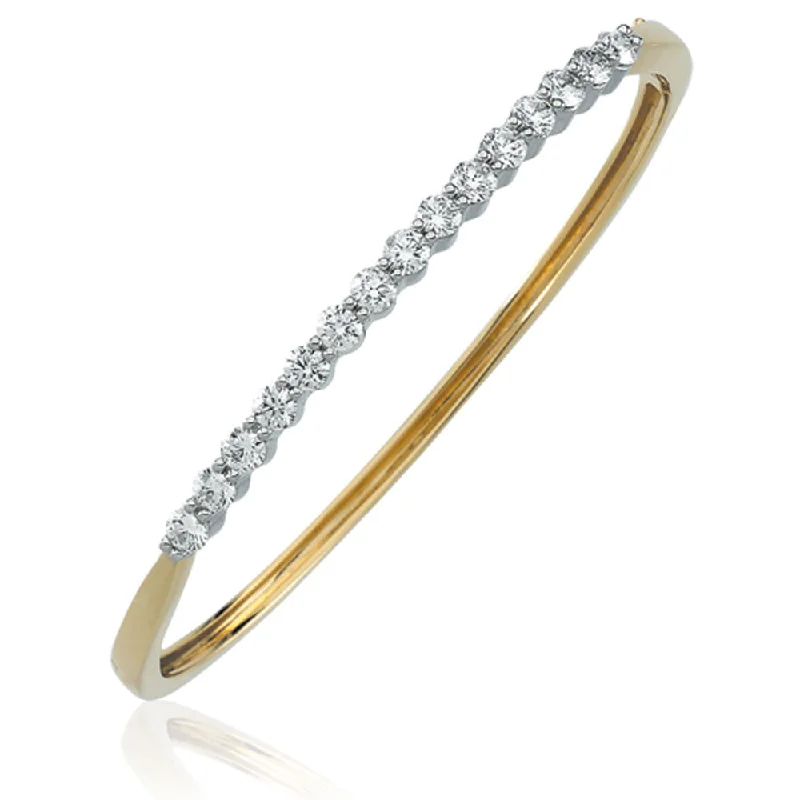 Delicate Crystal Jewelry For Sophisticated Charm 14k White and Yellow Gold & Diamond Two Toned Bangle Bracelet