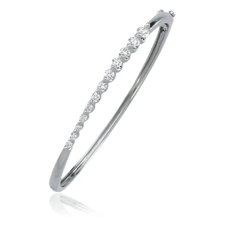 Modern Statement Jewelry For Bold Styling 14k White Gold 1 Ct, 12 Stone Journey Diamond, Hinged Bangle Bracelet