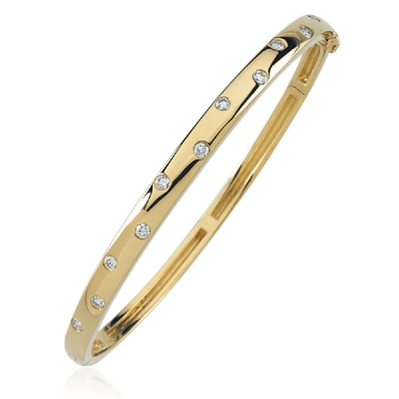 Dainty Floral Jewelry For Feminine Elegance 14k Yellow Gold 1/2 Ctw Diamond Bangle Bracelet