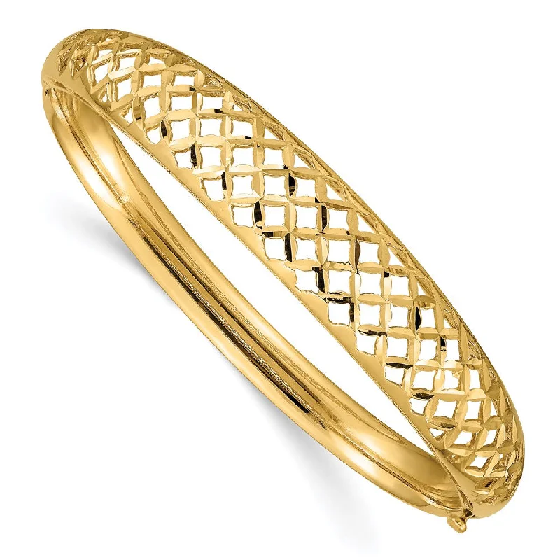 Gorgeous Jewelry, Limited-Time Savings 14k Yellow Gold Diamond Cut Graduated Weave Hinged Bangle Bracelet