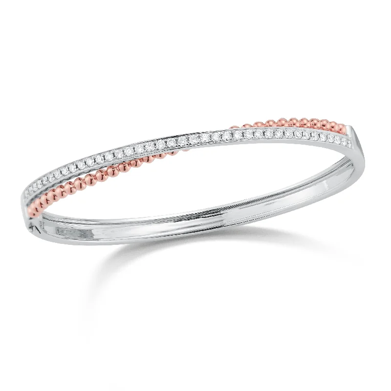 Elevate Your Outfit With Discounted Statement Jewelry Diamond & Beaded Gold Two-Tone Crossover Bangle Bracelet