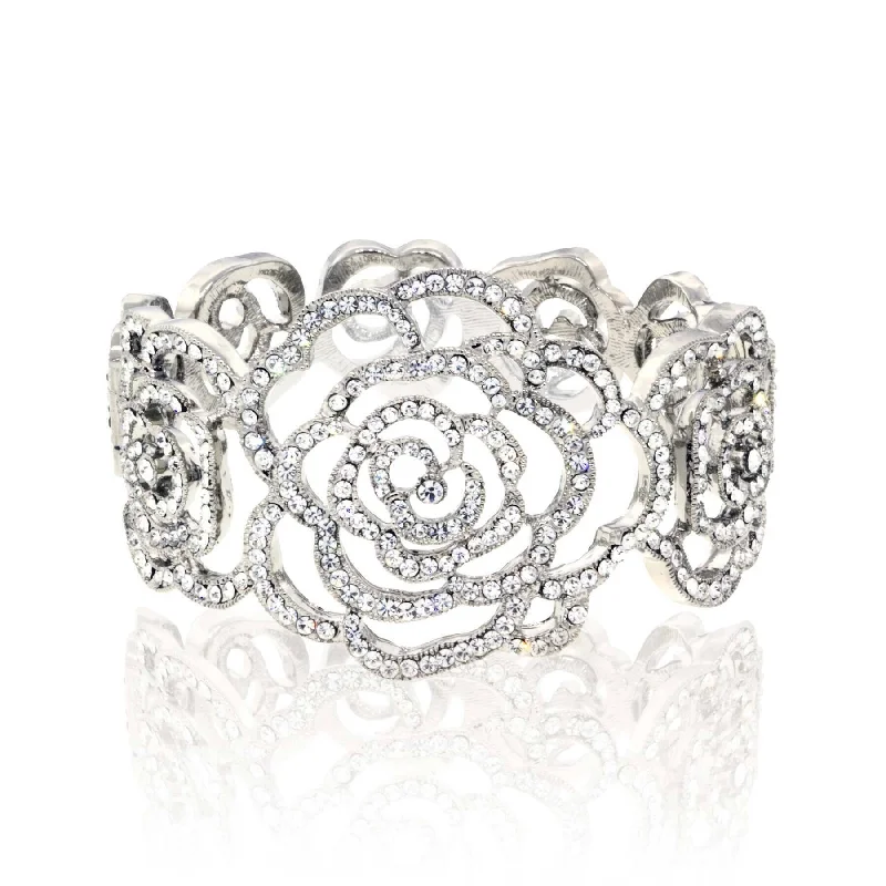 Must-Have Jewelry Pieces At Reduced Prices 1928 Jewelry 8 Embellished Rose European Crystal Magnetic Hinged Cuff Bracelet
