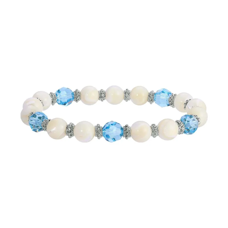Save On Luxury Jewelry Pieces – Limited-Time Offers 1928 Jewelry Aquamarine Crystal Mother Of Pearl Stretch Bracelet