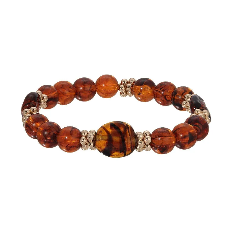 Affordable Gold-Plated Jewelry For Modern Fashion 1928 Jewelry Alexandria Tortoise Bead Stretch Bracelet