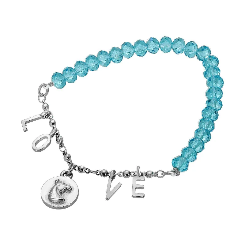 Special Jewelry Deals – Upgrade Your Collection 1928 Jewelry Horse Head Pendant LOVE Aqua Bead Stretch Bracelet