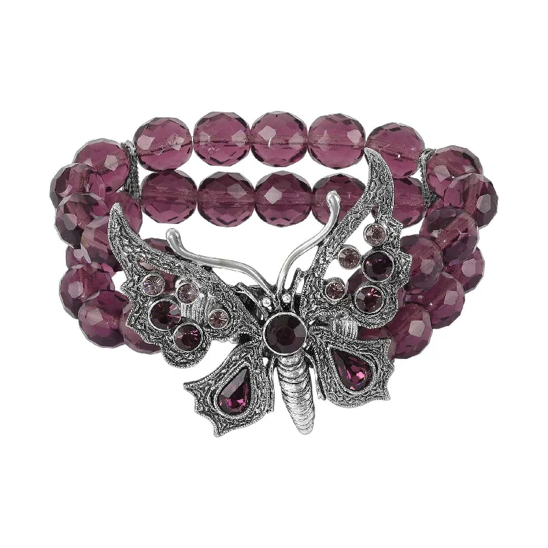 Celebrate With Sparkle – Jewelry Sale Now Live 1928 Jewelry Butterfly Amethyst Crystal Fire Polished Beaded Stretch Bracelet