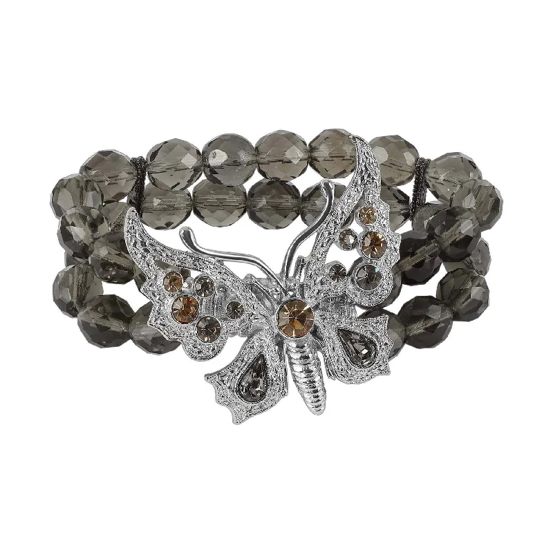 Big Discounts On Elegant Jewelry Collections 1928 Jewelry Butterfly Light Topaz & Black Diamond Crystal Stretch Bracelet