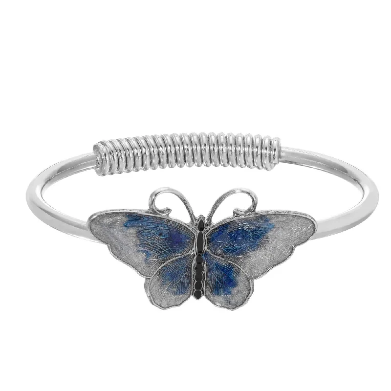 Elegant Designs, Unbeatable Discounts – Shop Jewelry Now 1928 Jewelry Butterfly's Dance Blue Enamel Spring Hinge Bracelet