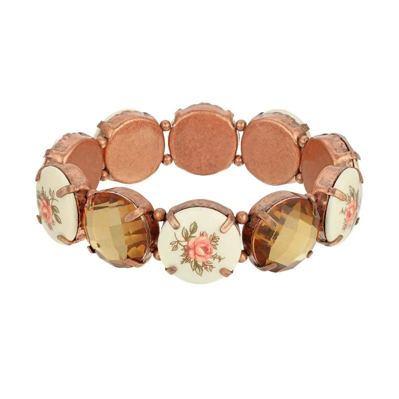 Elegant Designs, Unbeatable Discounts – Shop Jewelry Now 1928 Jewelry Vintage Floral Round Stone Stretch Bracelet