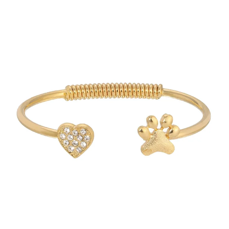 Trending Jewelry Styles Now At Limited-Time Discounts 1928 Jewelry Crystal Heart And Paw Spring Cuff Bracelet