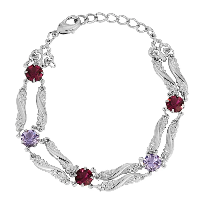 Personalized Engraved Jewelry For Meaningful Gifts 1928 Jewelry Deco Amethyst & Tanzanite Austrian Crystal Link Bracelet