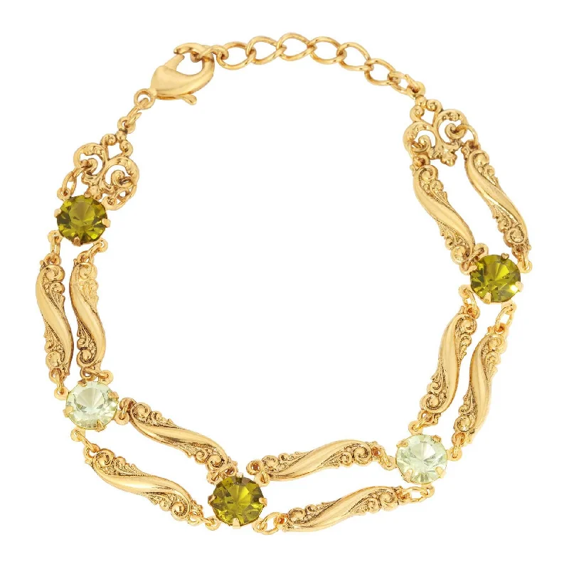 Jewelry Sale Alert – Shop Timeless Elegance Today 1928 Jewelry Deco Olivine & Chrysolite Austrian Crystal Link Bracelet