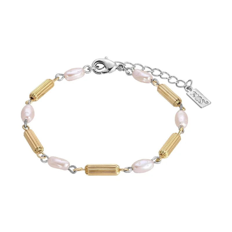 Special Deals On Handcrafted And Designer Jewelry 1928 Jewelry Faux Pearl Rice Bead & Cylindrical Gold Tone Bead Link Bracelet 7" + 1.5" Extension