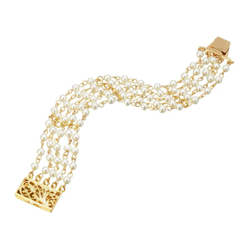 Limited-Stock Jewelry Sale – Shop Before It's Gone 1928 Jewelry Five Row White Faux Pearl Clasp Bracelet