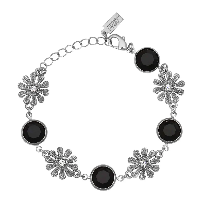 Don't Miss These Dazzling Jewelry Discounts 1928 Jewelry Fleawort Flower Crystal & Round Black Austrian Channel Crystal Flower Bracelet