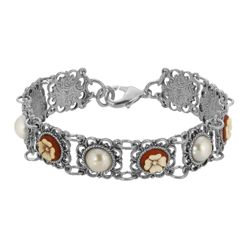 Breathtaking Jewelry, Breathtaking Prices 1928 Jewelry Floral Link Faux Pearl & Ivory Flower Stone Bracelet
