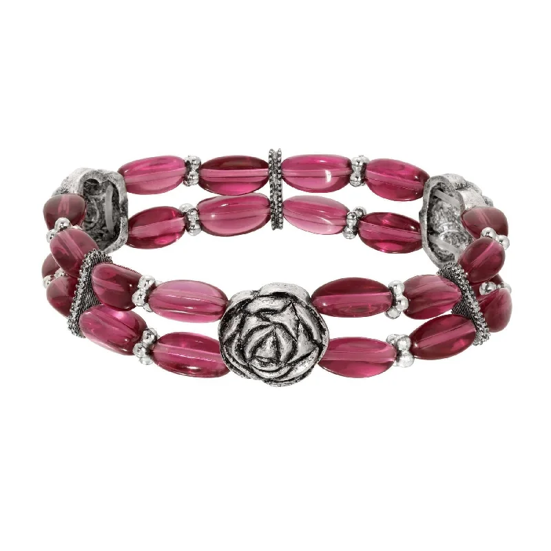 Save On Luxury Jewelry Pieces – Limited-Time Offers 1928 Jewelry Fuchsia Beaded Rose Stretch Bracelet