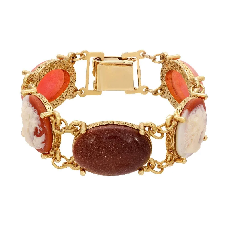 Make Every Moment Shine – Jewelry Discounts Available 1928 Jewelry Oval Cameo & Genuine Goldstone Link Bracelet