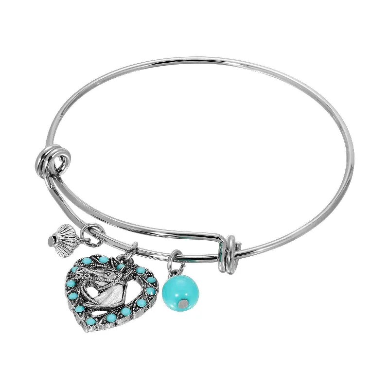 Exclusive Jewelry Sale Event – Shop Now 1928 Jewelry Heart Horse Head Turquoise Crystal & Charms Wire Bracelet