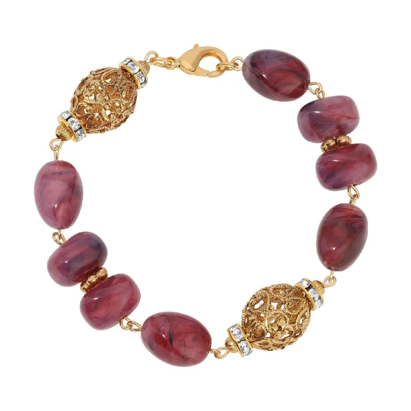 Limited-Time Offer On Premium Jewelry Collections 1928 Jewelry Irregular Milky Amethyst Bead & Gold Filigree Crystal Accent Bead Link Bracelet