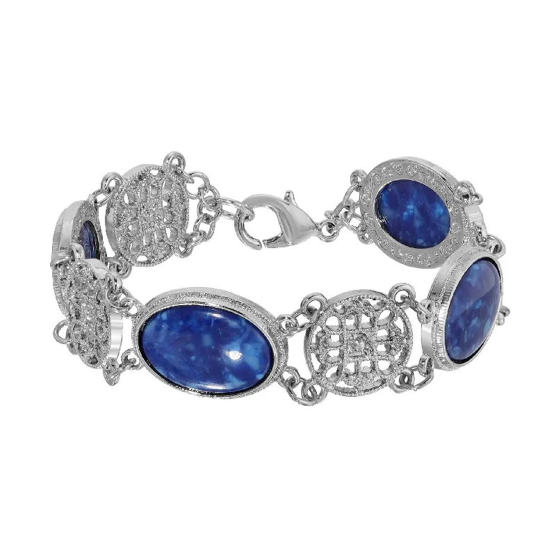Huge Markdowns On Premium Jewelry Styles 1928 Jewelry Meso Round Intricate Filigree Matrix Blue Stone Link Bracelet