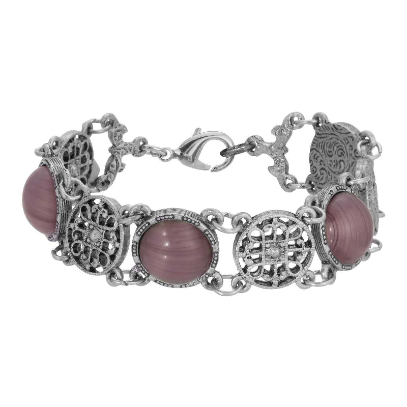 Affordable Elegance – Special Jewelry Sale Now Live 1928 Jewelry Meso Round Intricate Filigree Purple Amethyst Quartz Glass Link Bracelet