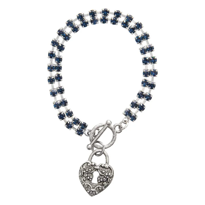 Luxury Jewelry At Unbeatable Discounts 1928 Jewelry Montana Blue Rhinestone Crystal Skeleton Keyhole Heart Charm Toggle Bracelet