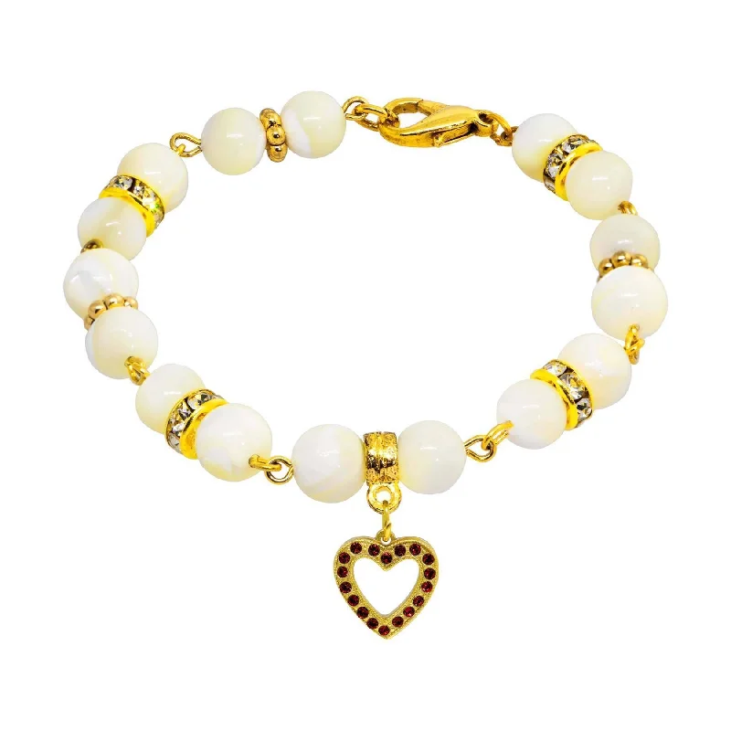 Your Dream Jewelry At Dream Prices – Shop Now 1928 Jewelry Mother of Pearl Crystal Birthstone Heart Charm Bracelet